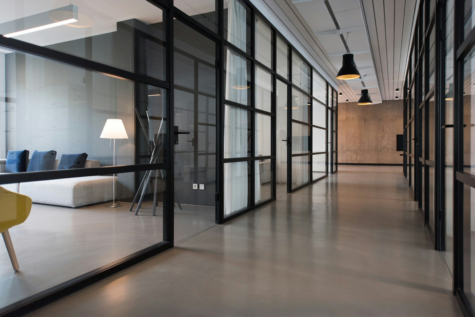 Modern Dark Wood Office Hallway